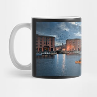 Albert Dock Liverpool at dusk with a yellow Duck Marine Craft Mug